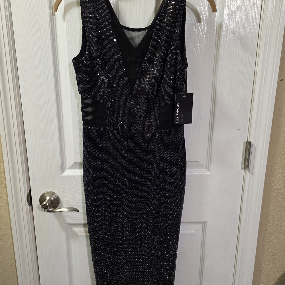 Enfocus Studio Black Glitter Backless Dress